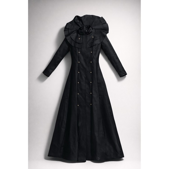 Unbranded Jackets & Blazers - Black Ruffle Cape Maxi Trench Coat Gothic Victorian Steampunk Brass Button Long